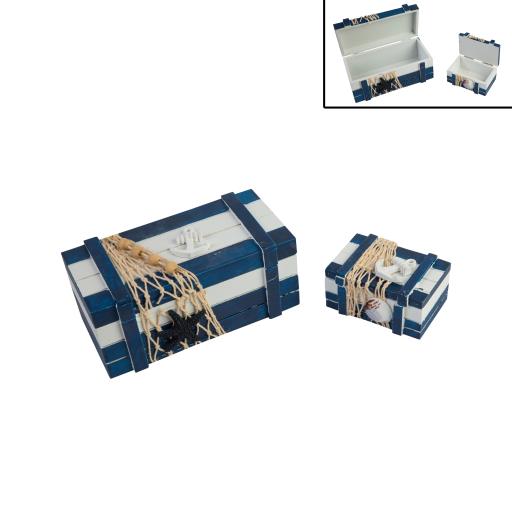 TRINKET BOX Set Of 2 AnchorStarfishSeashells With Fishing Net